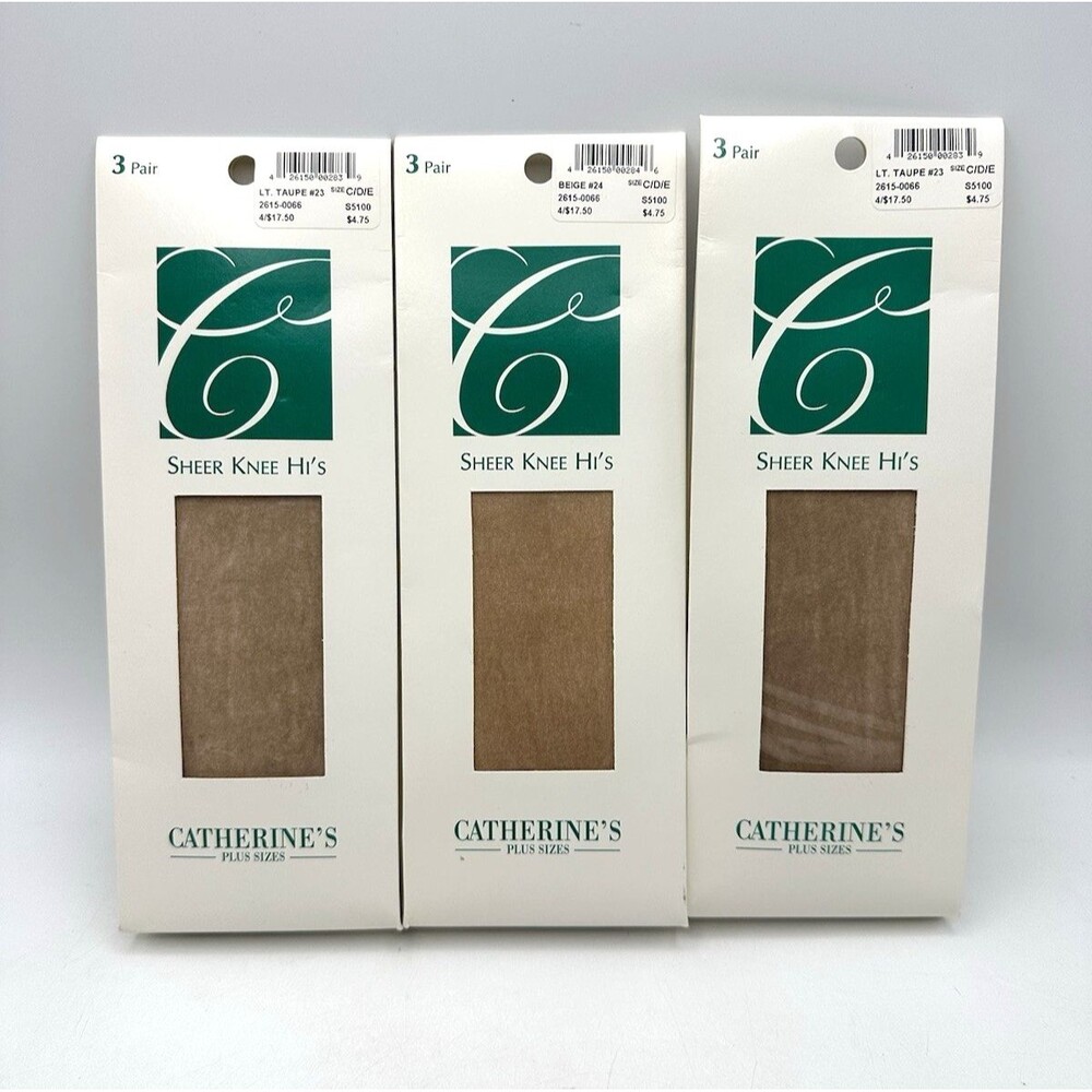 3pk Catherine's Sheer Knee Hi's Plus Size C/D/E Beige #24 3 Pairs Each Pack New